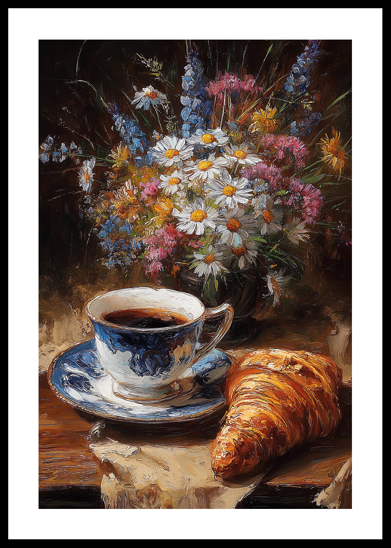 A beautiful scene with coffee and flowers gives a peaceful morning feeling.-12