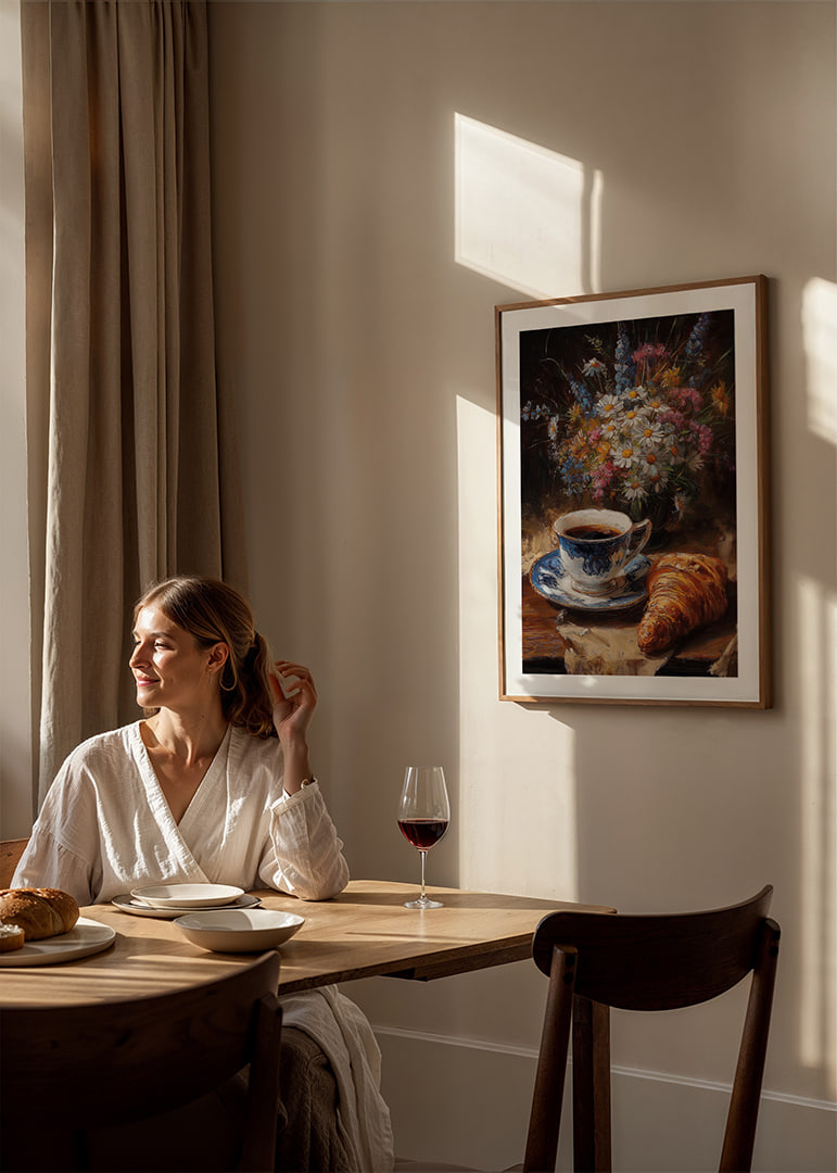 A beautiful scene with coffee and flowers gives a peaceful morning feeling.-12