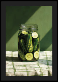 Un pot de concombres marinés brille au soleil.-4