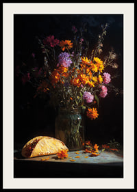 Colorful flowers and a taco in dim light create mystery.-2