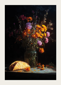 Colorful flowers and a taco in dim light create mystery.-3