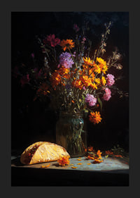 Colorful flowers and a taco in dim light create mystery.-5