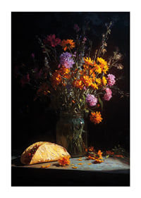Colorful flowers and a taco in dim light create mystery.-1