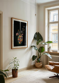 Färgglad sked med blommor och frukostflingor mot mörk bakgrund.-8