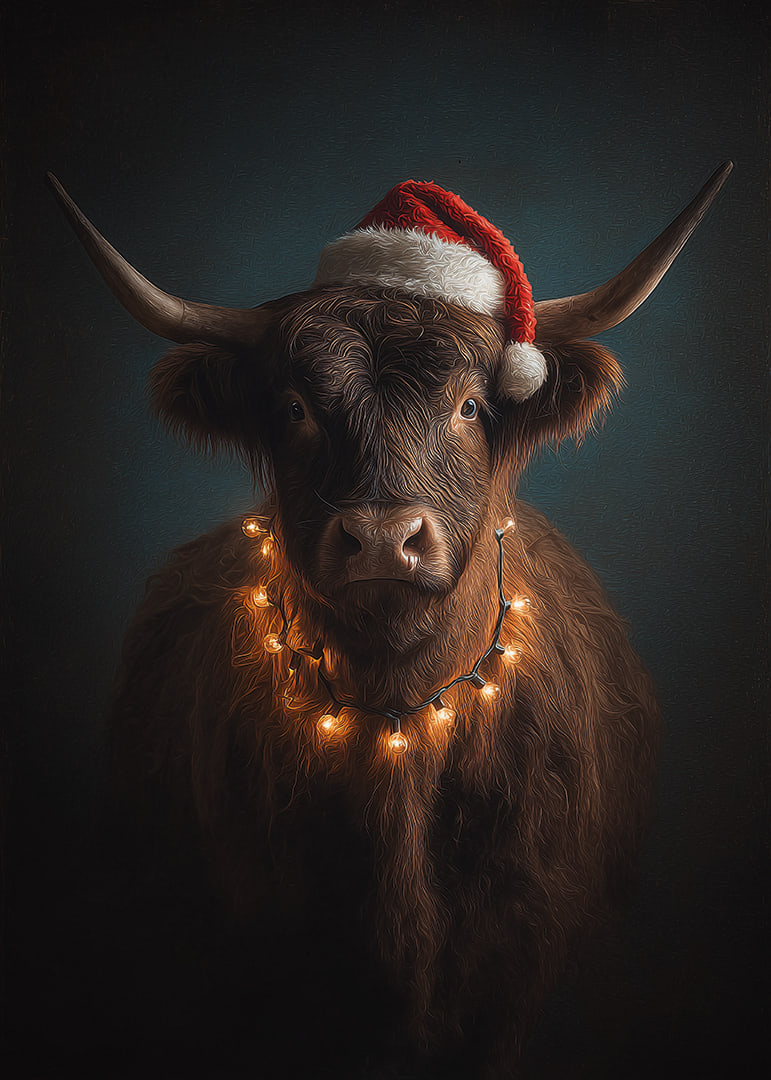 Christmas spirit spreads with a charming cow in a Santa hat.-12