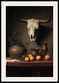 A skull, some cups, and beautiful oranges-2