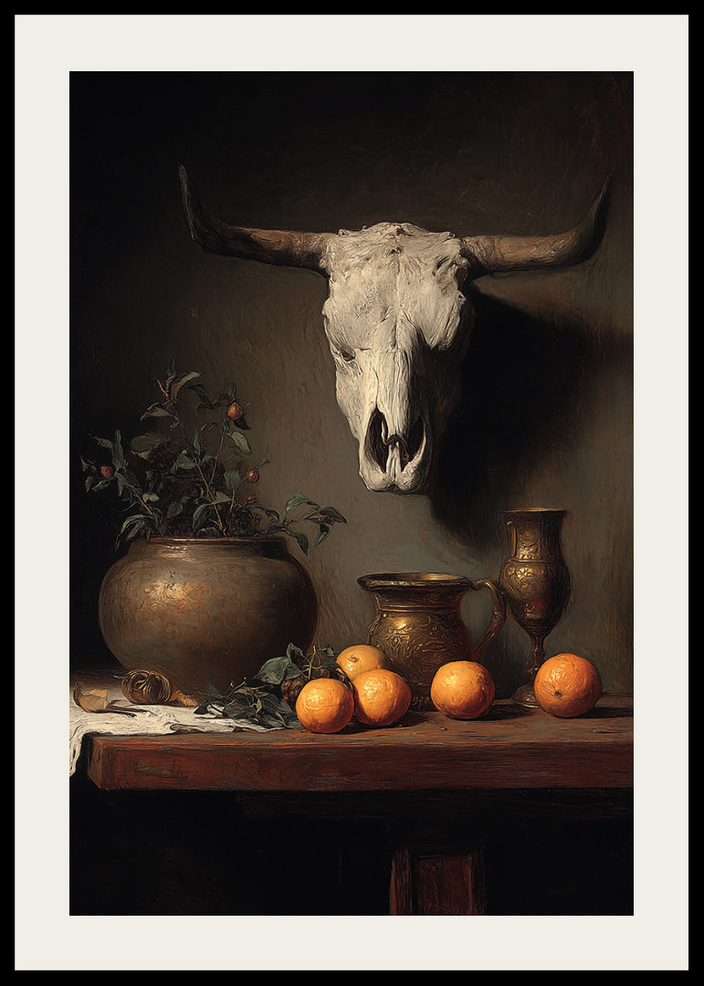 A skull, some cups, and beautiful oranges-12