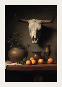 A skull, some cups, and beautiful oranges-3