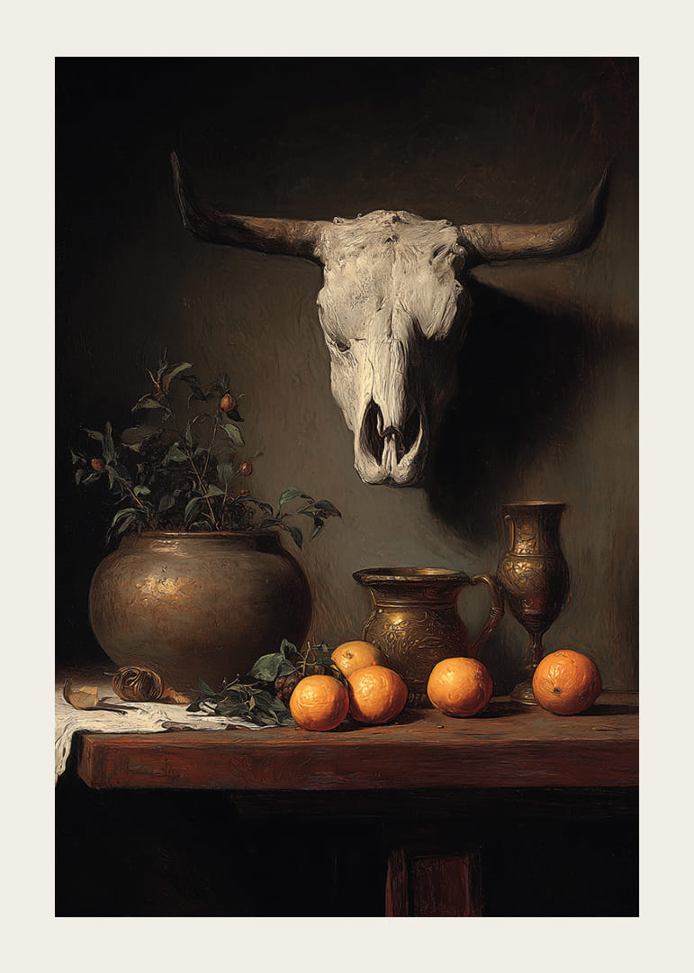 Un crâne, des tasses et de belles oranges-12