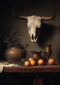 A skull, some cups, and beautiful oranges-7