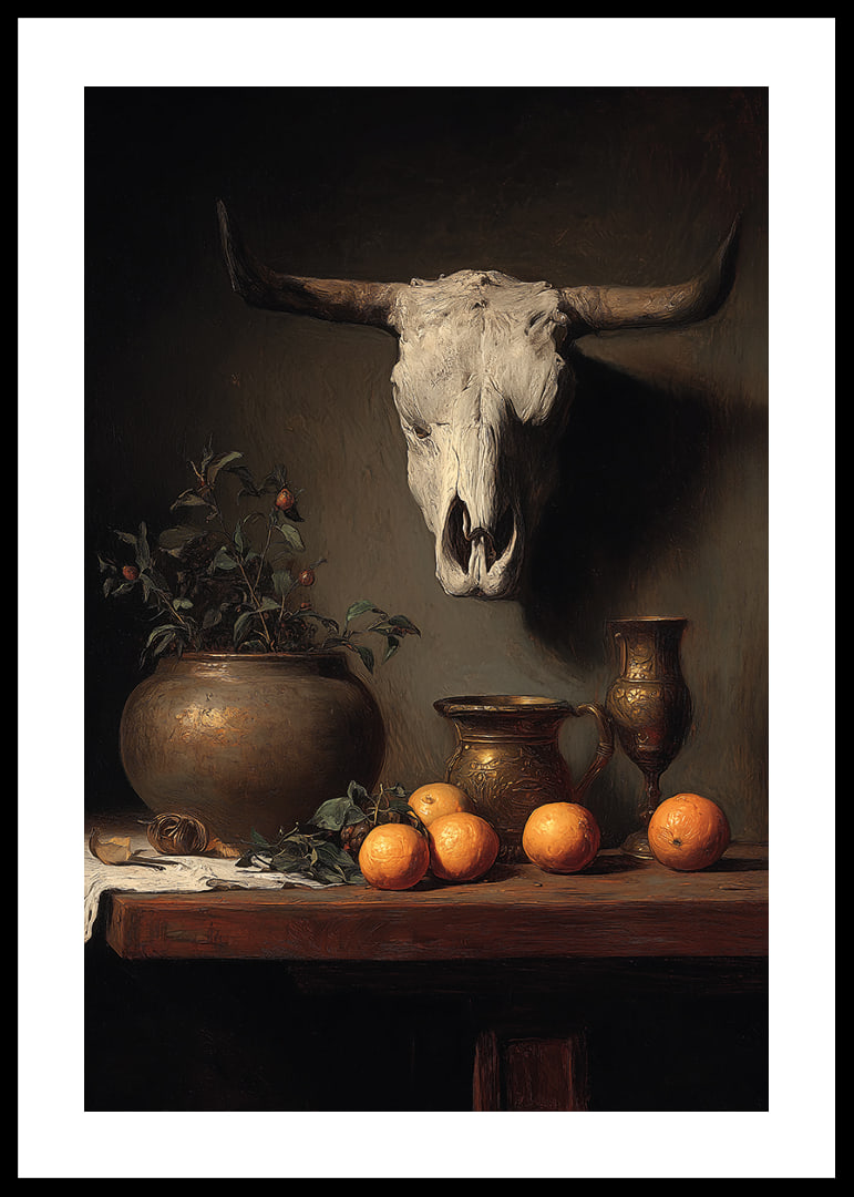 A skull, some cups, and beautiful oranges-12