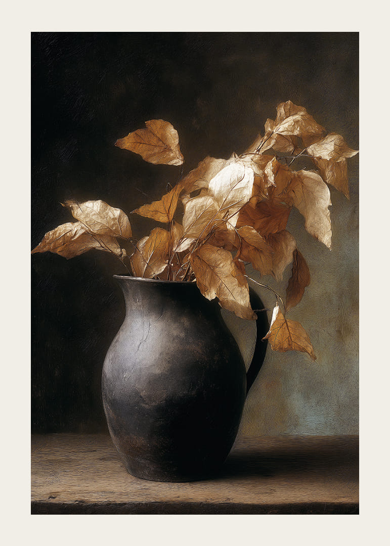 Des feuilles dorées dans un pot rustique ajoutent de la chaleur et du style.-12