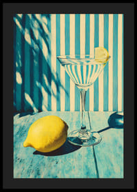 Un verre sur fond rayé avec une touche citronnée ensoleillée.-4