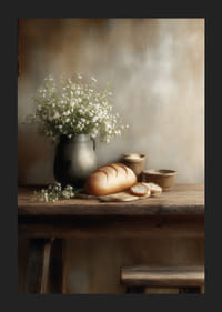 Rustik borddækning med landbrød og blomster.-5