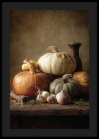 Efterårshøsten hviler stilfuldt på et robust træbord.-4