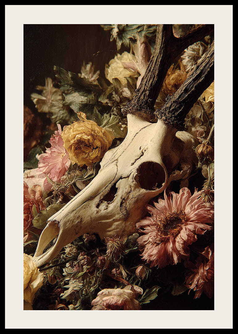 Dramatiška kaukolės ir gėlių harmonija.-12