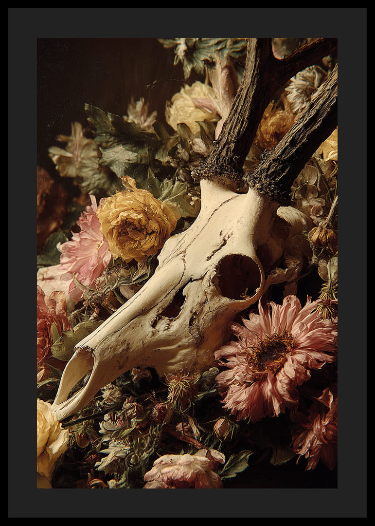 Dramatiška kaukolės ir gėlių harmonija.-12