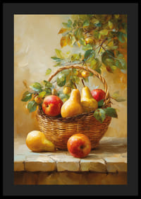 Livfull korg med äppel och päron fångar höstens rikedomar i varma toner.-4