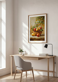 Vibrant basket of apples and pears captures the riches of autumn in warm tones.-8