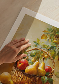 Vibrant basket of apples and pears captures the riches of autumn in warm tones.-9