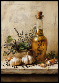 Rustic olive oil and garlic adorn your kitchen.-6