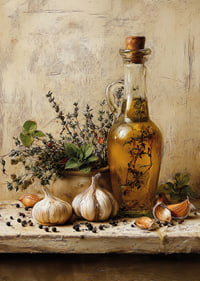 Rustic olive oil and garlic adorn your kitchen.-7