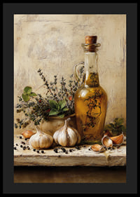 Rustic olive oil and garlic adorn your kitchen.-4