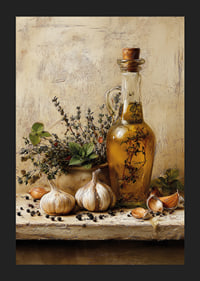 Rustic olive oil and garlic adorn your kitchen.-5