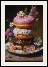 Des beignets colorés entourés d'une splendeur florale créent une harmonie de bon goût.-2