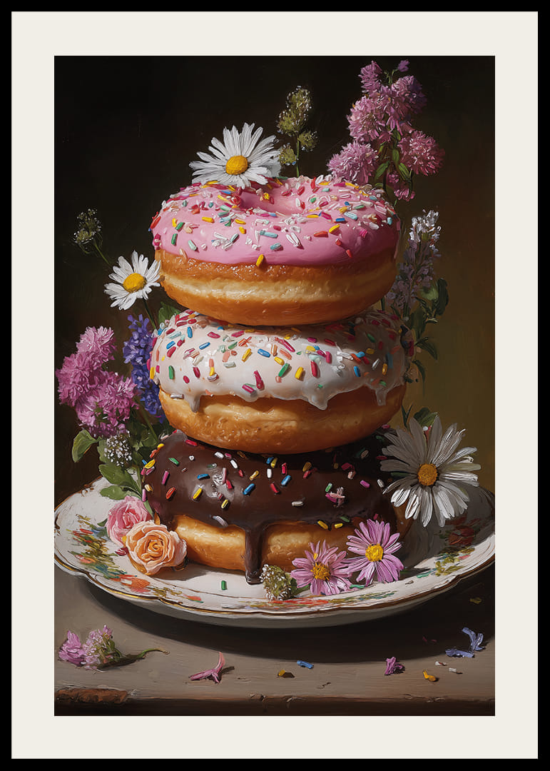 Des beignets colorés entourés d'une splendeur florale créent une harmonie de bon goût.-12