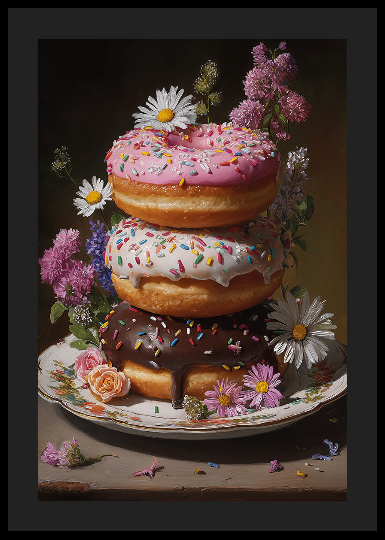Colorful donuts surrounded by floral splendor create a tasteful harmony.-12