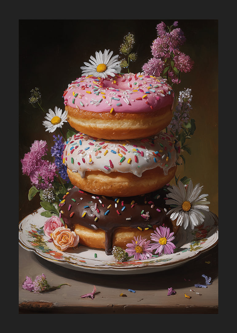 Colorful donuts surrounded by floral splendor create a tasteful harmony.-12