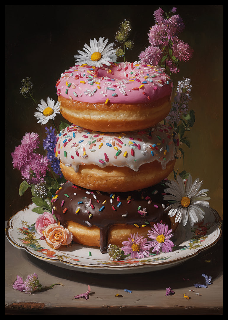 Colorful donuts surrounded by floral splendor create a tasteful harmony.-12