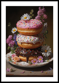 Colorful donuts surrounded by floral splendor create a tasteful harmony.-0