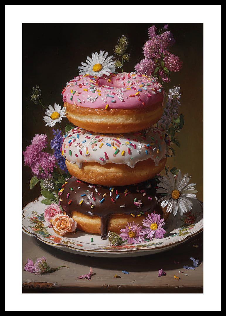 Colorful donuts surrounded by floral splendor create a tasteful harmony.-12