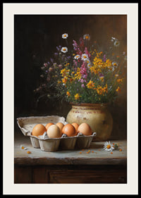 A still life of eggs and flowers gives a rustic charm.-2