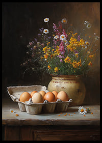 A still life of eggs and flowers gives a rustic charm.-6