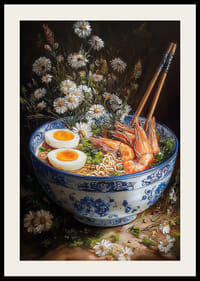 Un bol de ramen entouré de fleurs crée de la magie et de l'élégance.-2
