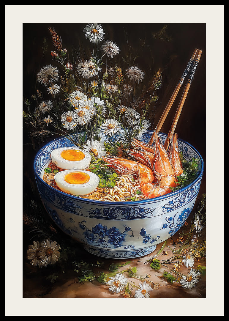 Un bol de ramen entouré de fleurs crée de la magie et de l'élégance.-12