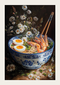 A bowl of ramen surrounded by flowers creates magic and elegance.-3