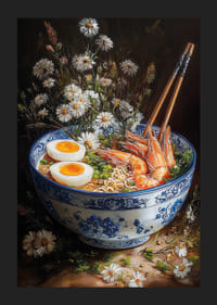 Un bol de ramen entouré de fleurs crée de la magie et de l'élégance.-5