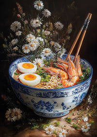 A bowl of ramen surrounded by flowers creates magic and elegance.-7