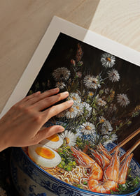 A bowl of ramen surrounded by flowers creates magic and elegance.-9