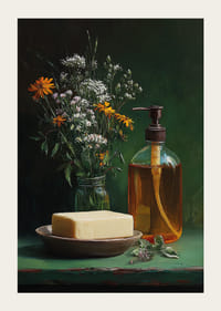 En harmonisk uppsättning av blommor och tvål.-3