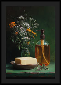 En harmonisk uppsättning av blommor och tvål.-4