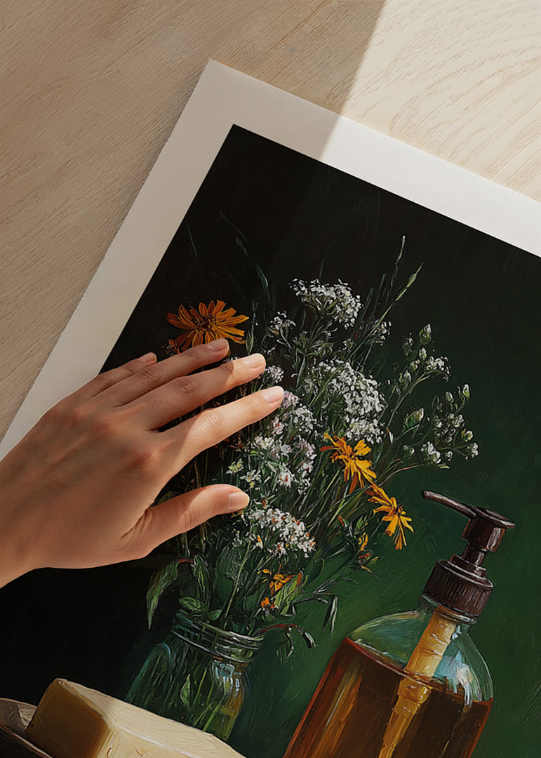 En harmonisk uppsättning av blommor och tvål.-12