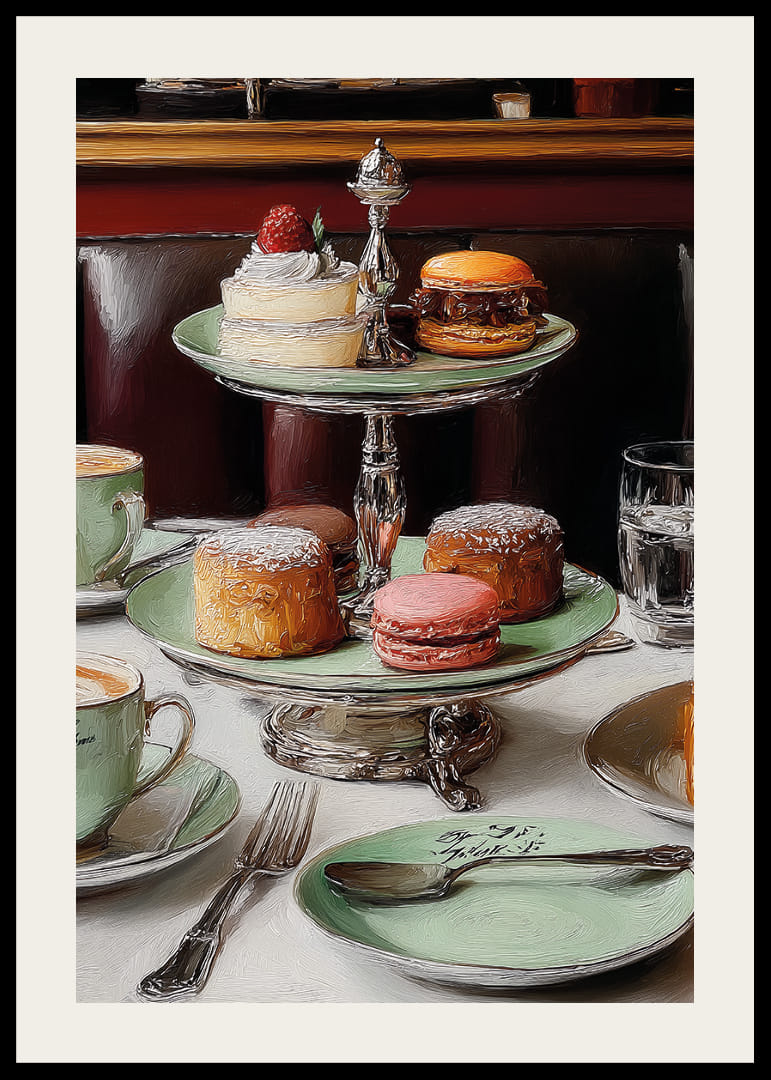 Un élégant trio de pâtisseries délicates sur un luxueux plateau de service.-12