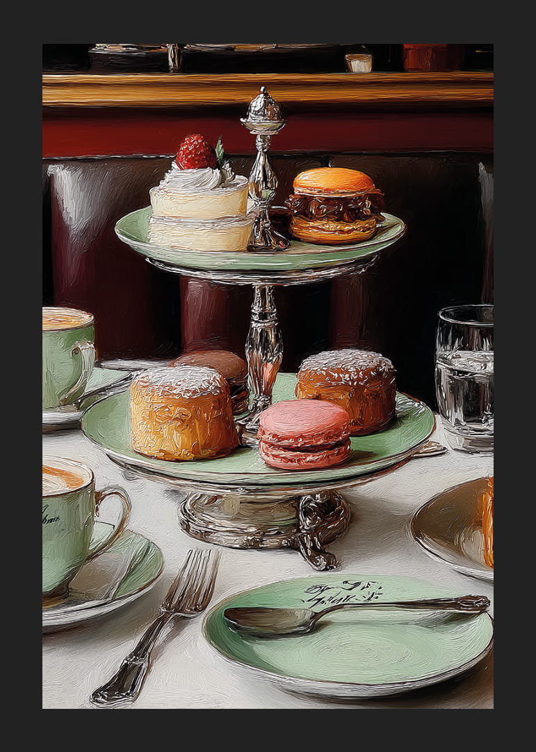 Un élégant trio de pâtisseries délicates sur un luxueux plateau de service.-12