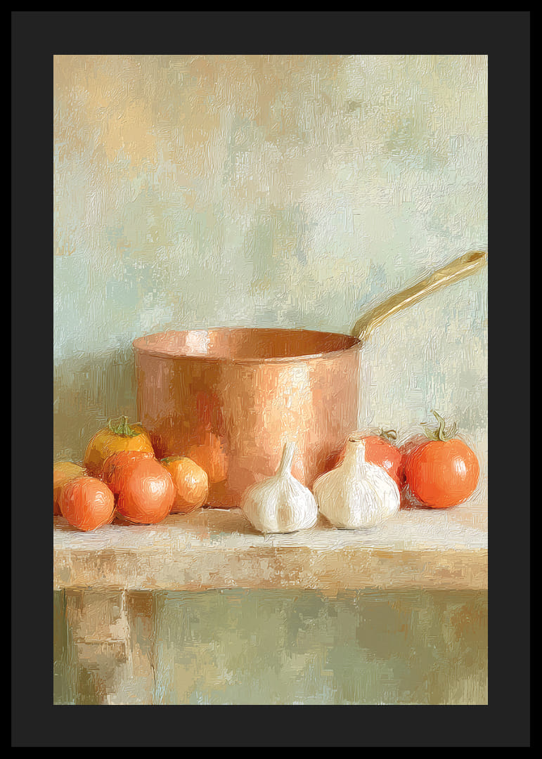 Un pot en cuivre entouré de tomates et d'ail crée un charme rustique.-12