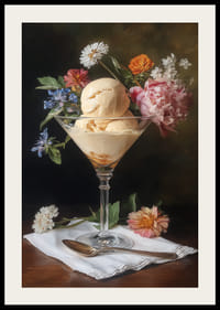 Des fleurs entourent la glace dans une élégante coupe.-2